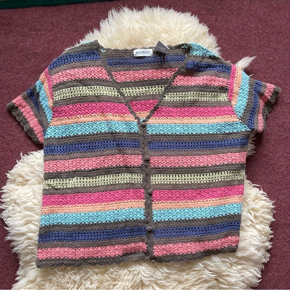 Vintage 90s crochet button front top open weave white stag - Picture 5 of 5